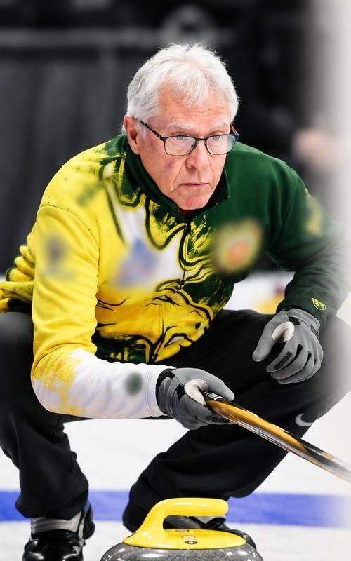 Al Hackner delivering a stone during championship play