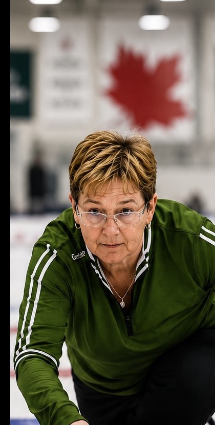Sherry Anderson delivering a stone during championship play